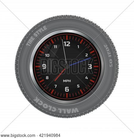 Tire Style Decorative Wall Clock. Creative Business Idea. Isolated White Background. Vector Illustra
