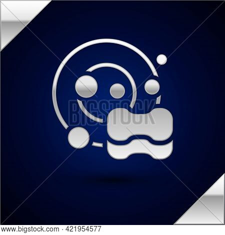 Silver Washing Dishes Icon Isolated On Dark Blue Background. Cleaning Dishes Icon. Dishwasher Sign. 