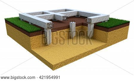 Pier And Beam Foundation - Isolated Industrial 3d Illustration