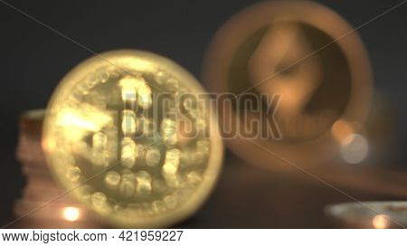 Two Gold Crypto Coins Bitcoin Btc And Etherium Eth Surrounded By Many Other Crypto Currency. Black G
