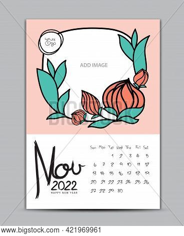 Calendar 2022 Design Nature Concept, Wall Calendar 2022 Year, Lettering Calendar, Desk Calendar Temp