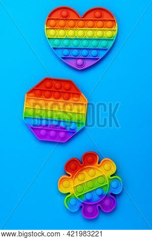Pop It Toy Silicone Sensory Anti Stress Fidget Toy Colorful Rainbow Game. Trendy Push Bubble Toys