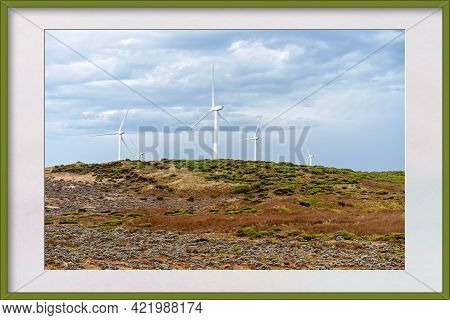 Framed Image Of Wind Turbines On The Coast Of Victoria Australia In An Area Known For Its Petrified 