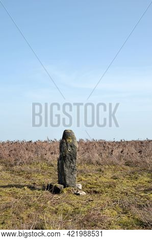 Pennine Landscape With Large Ancient Standing Stone On Midgley Moor In West Yorkshire