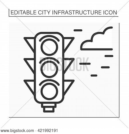 Traffic Lights Line Icon. Signaling Device To Control Flows Of Traffic. Road Regulation. Outline Dra