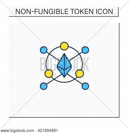 Ethereum Blockchain Color Icon.software Platform.open-source, Blockchain-based, Decentralized. Digit