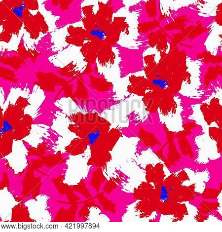 Red Floral Brush Strokes Seamless Pattern Background