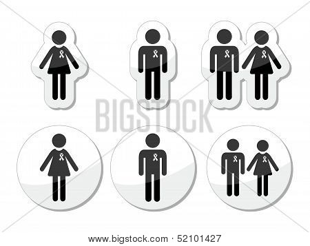 Man and woman, people with awareness ribbons icons