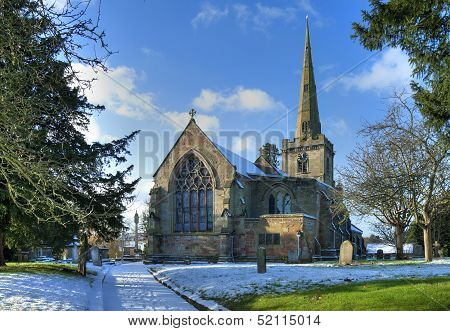 English church with snow