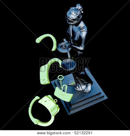 Lady of Justice  statue and handcuffs