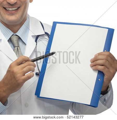young caucasian man  doctor in uniform isolated on white toothy smile stethoscope