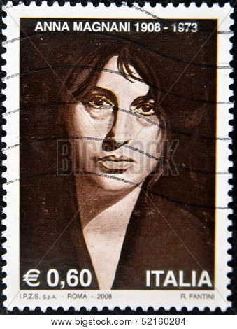 Italy - Circa 2008: A Stamp Printed In Italy Shows 25Th Anniversary Of Death Anna Magnani, Italy