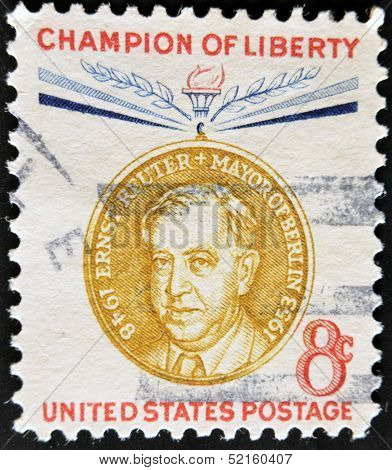United States - Circa 1959: Stamp Printed By United States, Shows Ernst Reuter, Circa 1959