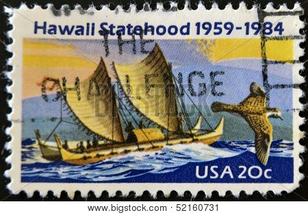 Usa - Circa 1984: A Stamp Printed In Usa Shows Image Of The Dedicated To The Hawaii Statehood