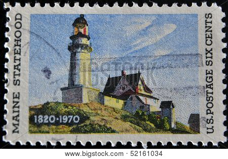 United States Of America - Circa 1970: A Stamp Printed In The Usa Shows Maine Statehood, Circa 1970