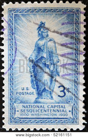 stamp printed by Umited States shows Statue of Freedom on Capitol Dome