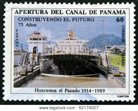 Panama - Circa 1989: A Stamp Printed In Panama Dedicated To The Opening Of The Panama Canal