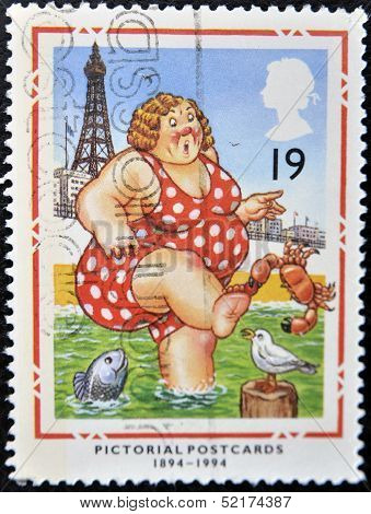 A Stamp Printed In Great Britain Shows Bather At Blackpool (pictorial Postcards 1894-1994)