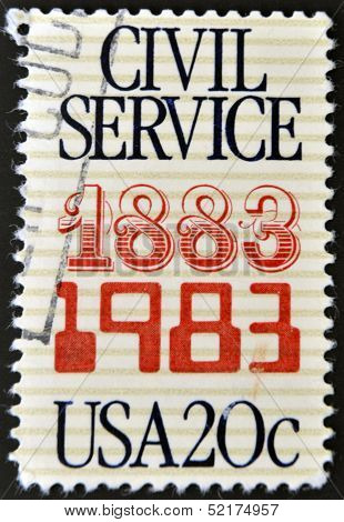 A stamp printed in the USA commemorates the 100th anniversary of the Civil Service