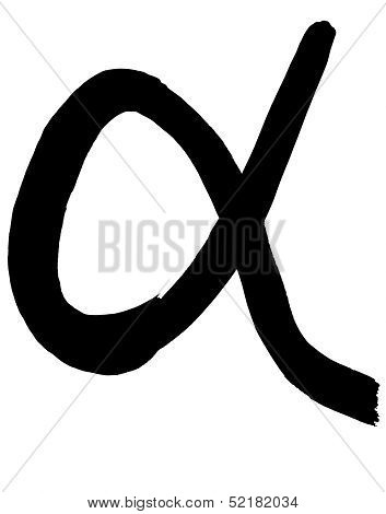 Greek Letter Alpha Hand Written In Black Ink