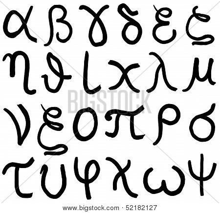 Greek Lowercase Letters Hand Written In Black Ink