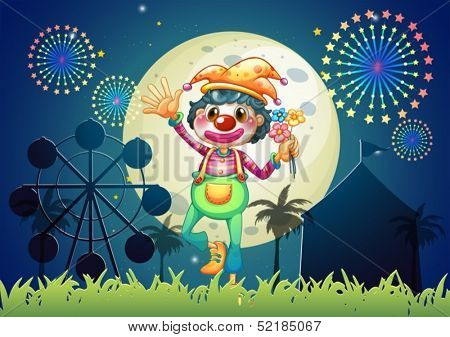 Illustration of a clown at the amusement park