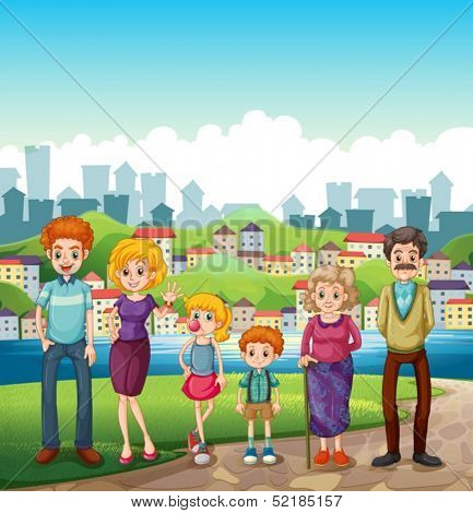 Illustration of a family at the riverbank