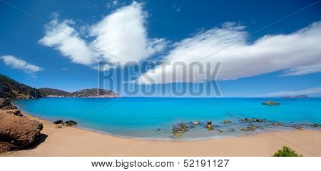 Ibiza Aigues Blanques panoramic Aguas Blancas Beach at Santa Eulalia Balearic Islands of spain