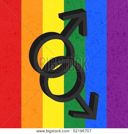 Homosexual love icon on rainbow background, male