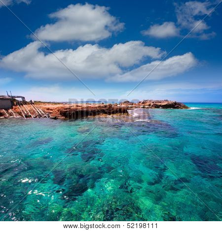 Formentera Es Calo de Sant Agusti turauoise sea at Balearic Islands