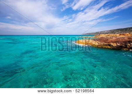 Formentera Es Calo de Sant Agusti turauoise sea at Balearic Islands