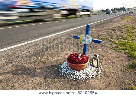 Cross For The Young Man Gregor Who Died At That Place In A Traffic Accident