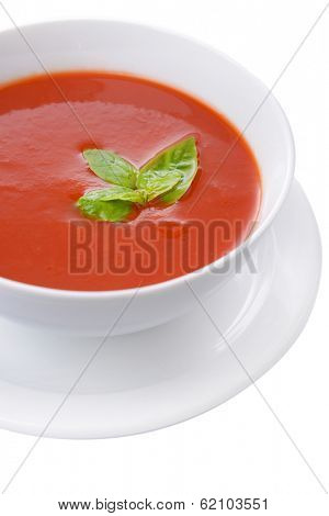 Tasty tomato soup, isolated on white