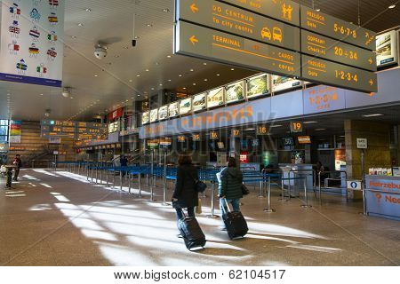 KRAKOW, POLAND - MAR 11, 2014: Terminal hall of John Paul II International Airport Krakow-Balice - celebrated its 50th anniversary. This is second airport in Poland after Warsaw airport.