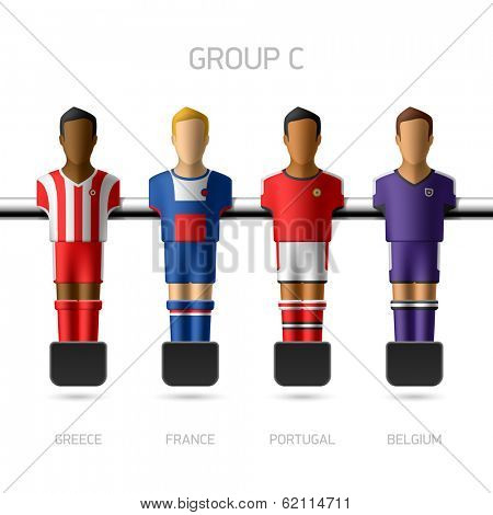 Table football, foosball players. Group C - Greece, France, Portugal, Belgium. Vector. 