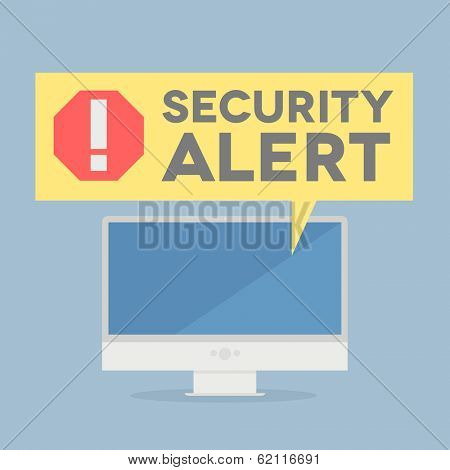 minimalistic illustration of a monitor with a security alert speech bubble, eps10 vector