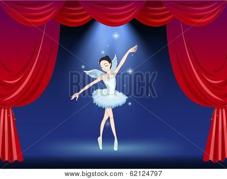 Illustration of a stage with a ballerina dancer