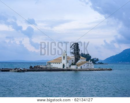 scene of Vlacherna monastery, Kanoni, Corfu, Greece