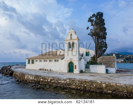 scene of Vlacherna monastery, Kanoni, Corfu, Greece