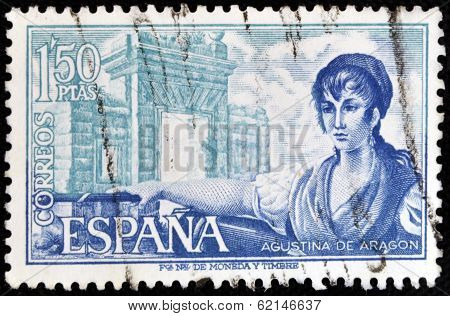A stamp printed in Spain shows Agustina de Aragon