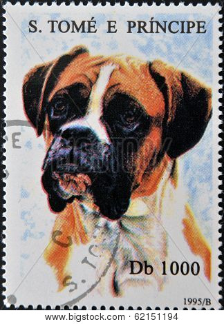 A stamp printed in Sao Tome shows a dog