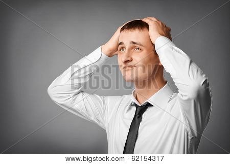 portrait of nervous, stressed young man