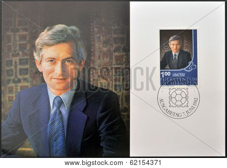 A stamp printed in Liechtenstein shows Hereditary Prince Hans Adam