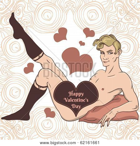 Happy Valentine's day card with sexy boy