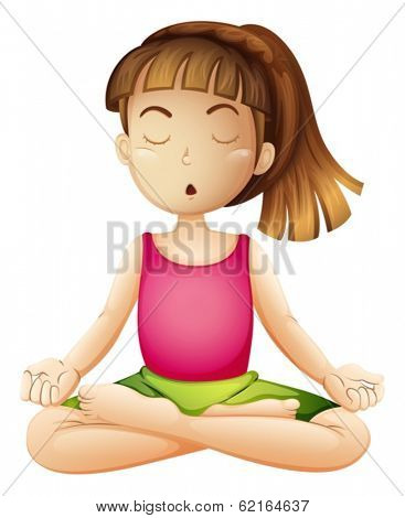 Illustration of a young lady doing yoga alone on a white background
