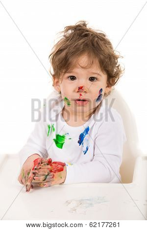 Toddler Boy With Messy Face And Hands