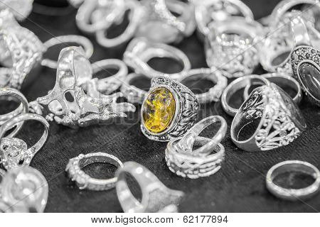Silver Ring With Yellow Stones (glass)