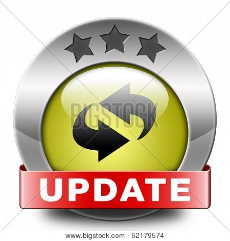 Update software now and here to the latest newest version or new edition, button banner or icon