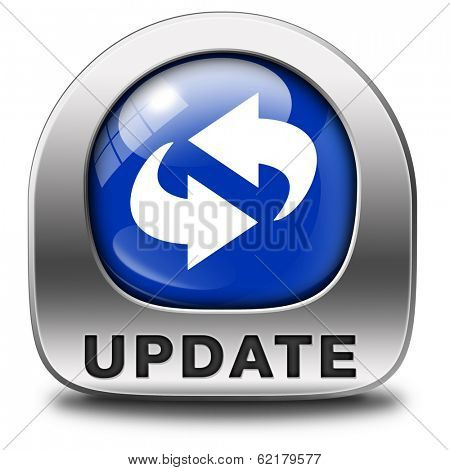 Update software now and here to the latest newest version or new edition, button banner or icon