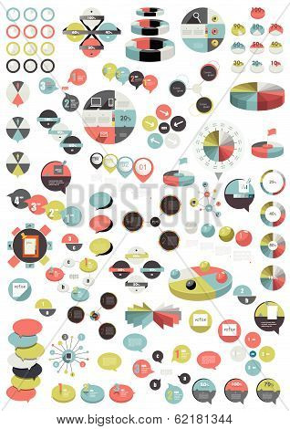 Collection of colorful round info graphics diagrams. Circle schemes.